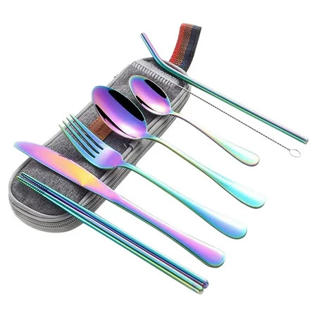 hengsof Stainless Steel Flatware Set Portable Reusable Cutlery Set Travel Utensils Set Including Chopsticks Knife Fork Spoon Straws Dishwasher Safe | Walmart (US)