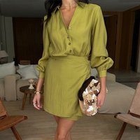 Women's Olive Mini Miley Shirt Dress in Green, Size 12 by Never Fully Dressed | Never Fully Dressed US
