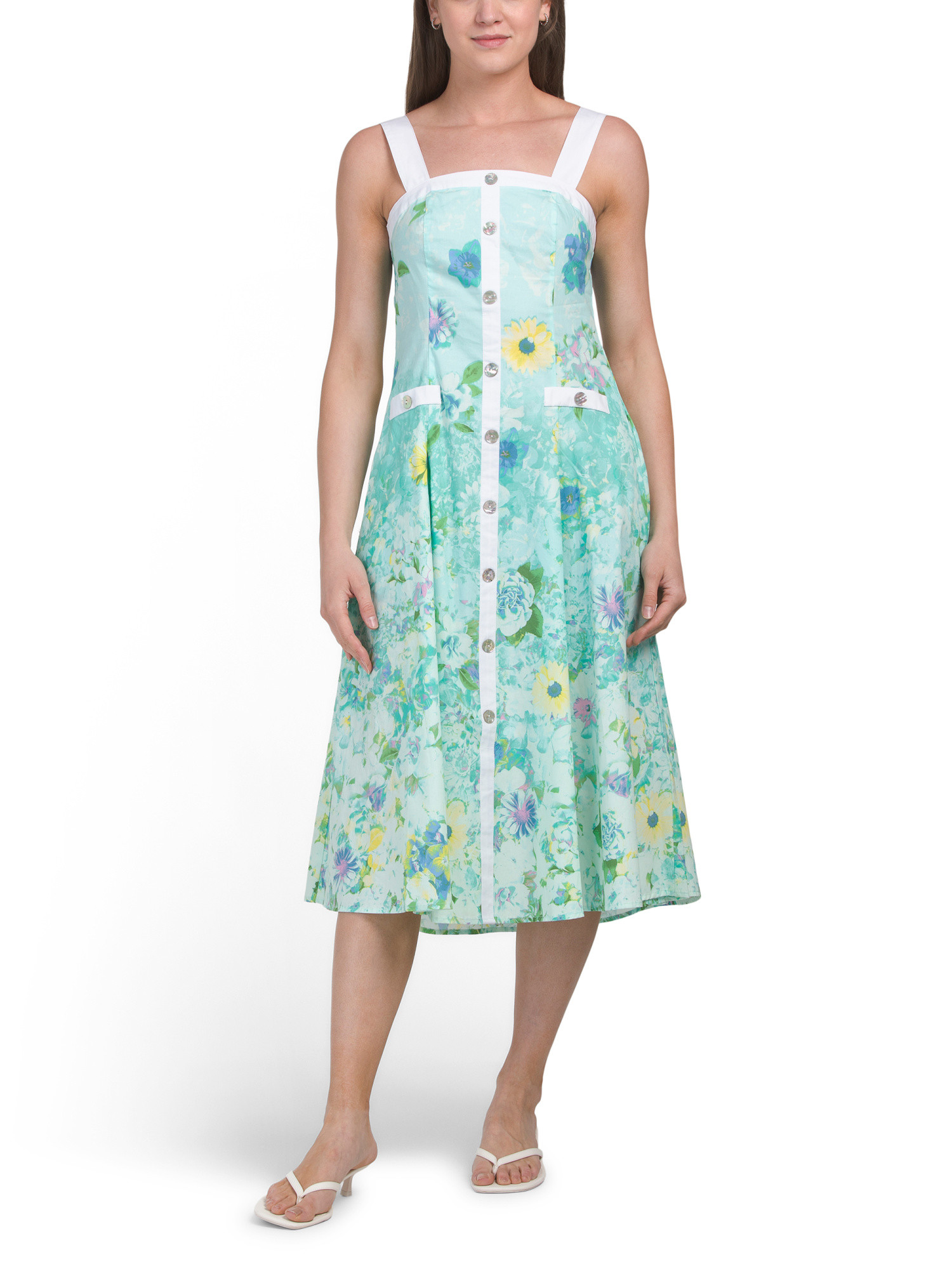 Stretch Poplin Printed Midi Dress | TJ Maxx