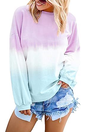 VNVNE Women Autumn Gradual Tie Dye Printed Long Sleeve Sweatshirt Loose Pullover Casual Top Blous... | Amazon (US)