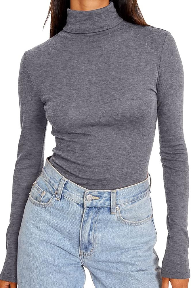 Trendy Queen Women's Turtleneck Long Sleeve Shirts Fall Fashion Basic Layering Slim Fit Soft Ther... | Amazon (US)