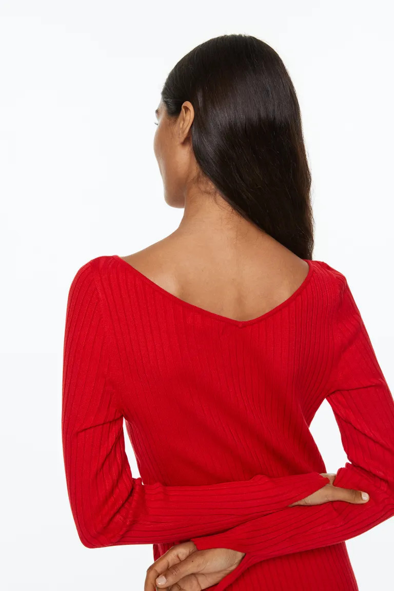 Rib-knit Bodycon Dress - Red - Ladies | H&M US | H&M (US + CA)