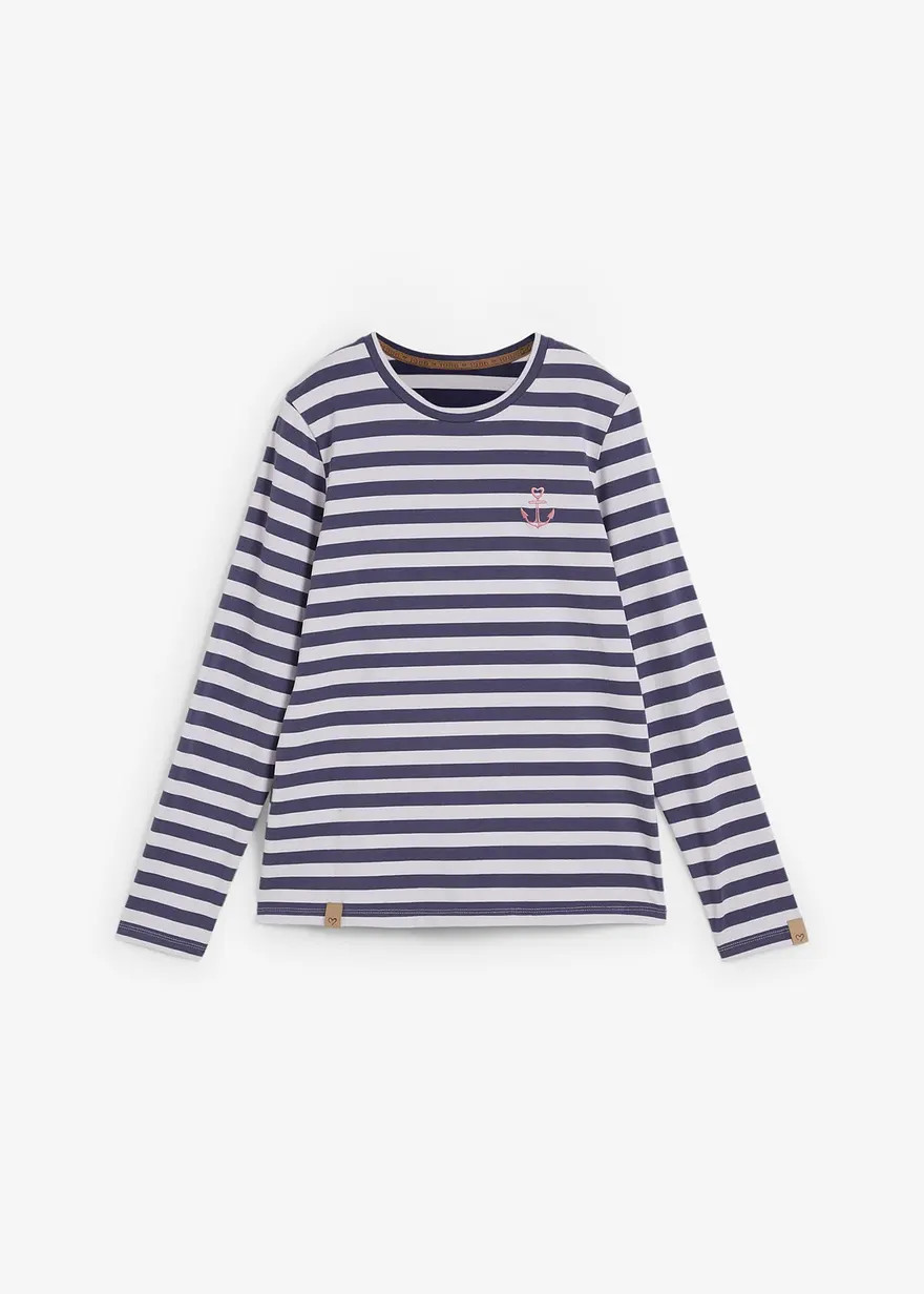 Gestreiftes Langarmshirt mit Stickerei | Bonprix DE