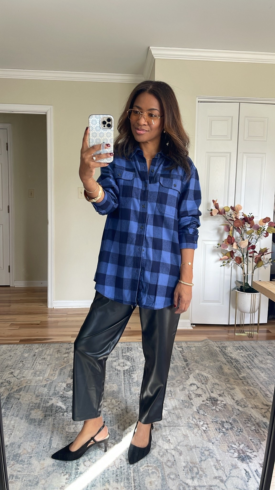 Love this Walmart flannel which is a men’s find! I’m wearing a medium. Faux leather pants are Amazon and I’m wearing a small 

 #ltkfindsunder50 #ltkfindsunder100 #ltkover40