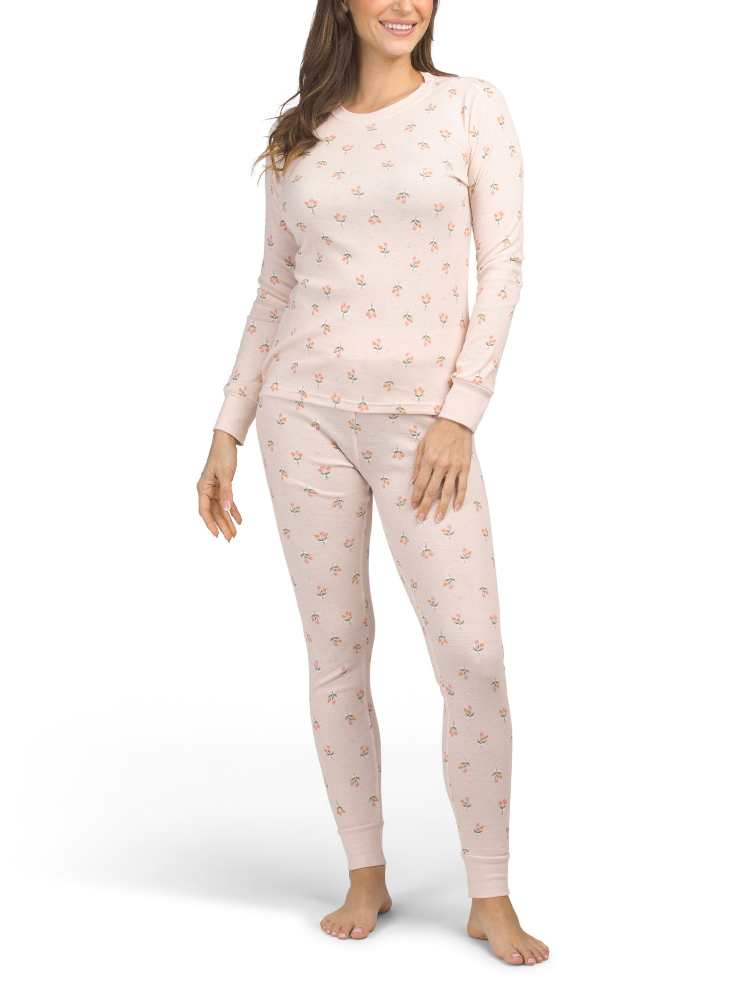 2pc Cotton Blend Tulip Print Long Sleeve Shirt And Pants Pajama Set | Marshalls