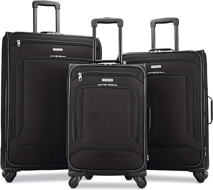 American Tourister Pop Max Softside Luggage with Spinner Wheels, Black, 3-Piece Set (21/25/29) | Amazon (US)