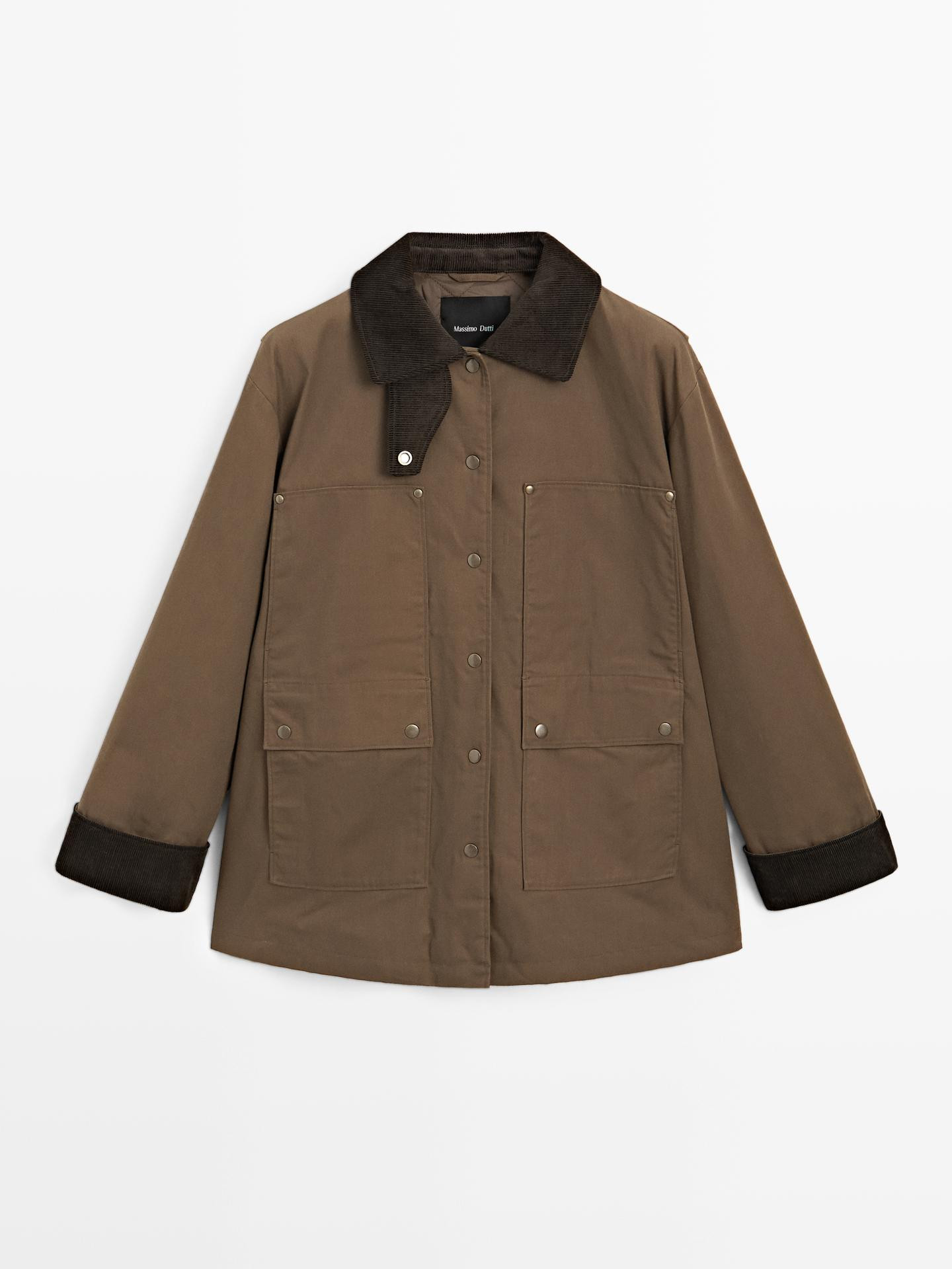 Waxed parka with corduroy detail | Massimo Dutti UK
