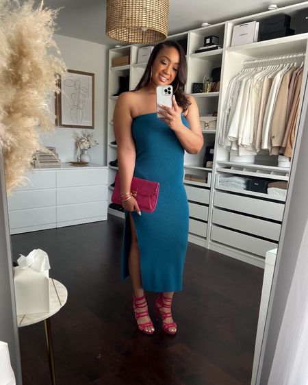 Love this old school vibe teal tube dress! The side split gives it an extra little edge! I thought the color paired great with pink/magenta! I’m wearing my true size Large and it’s perfect. 

#LTKstyletip #LTKmidsize #LTKfindsunder50