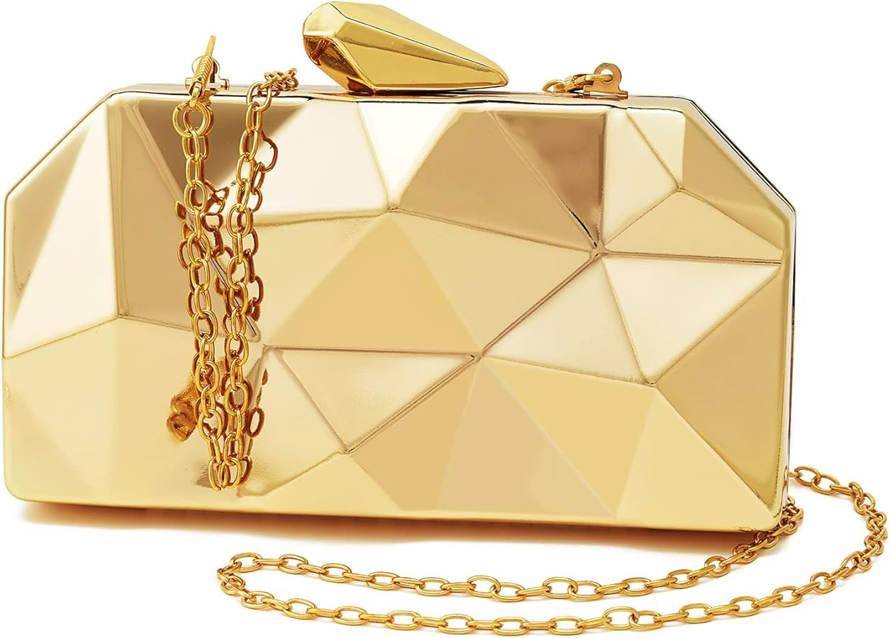 Women Lattice Pattern Metal Evening Clutch Bag,Geometric Evening Clutch Purse Handbag With Chain ... | Amazon (US)