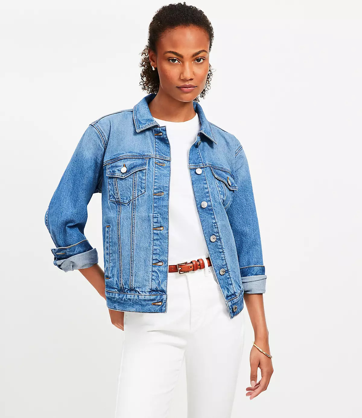 Denim Trucker Jacket in Classic Mid Wash | LOFT