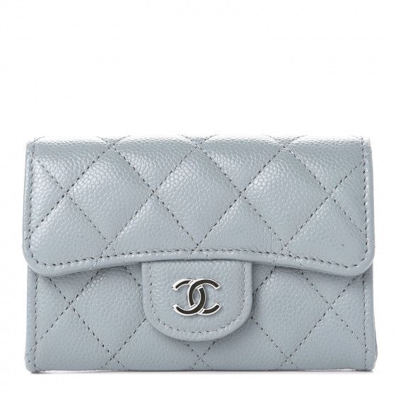 CHANEL Caviar Quilted Flap Card Holder Wallet Light Blue | Fashionphile