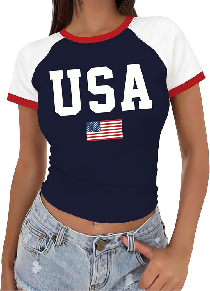 Baby Tee Women USA Mexico Brazil Crop Top Country Flag Y2k Tshirt Jersey Vintage Summer Going Out... | Amazon (US)