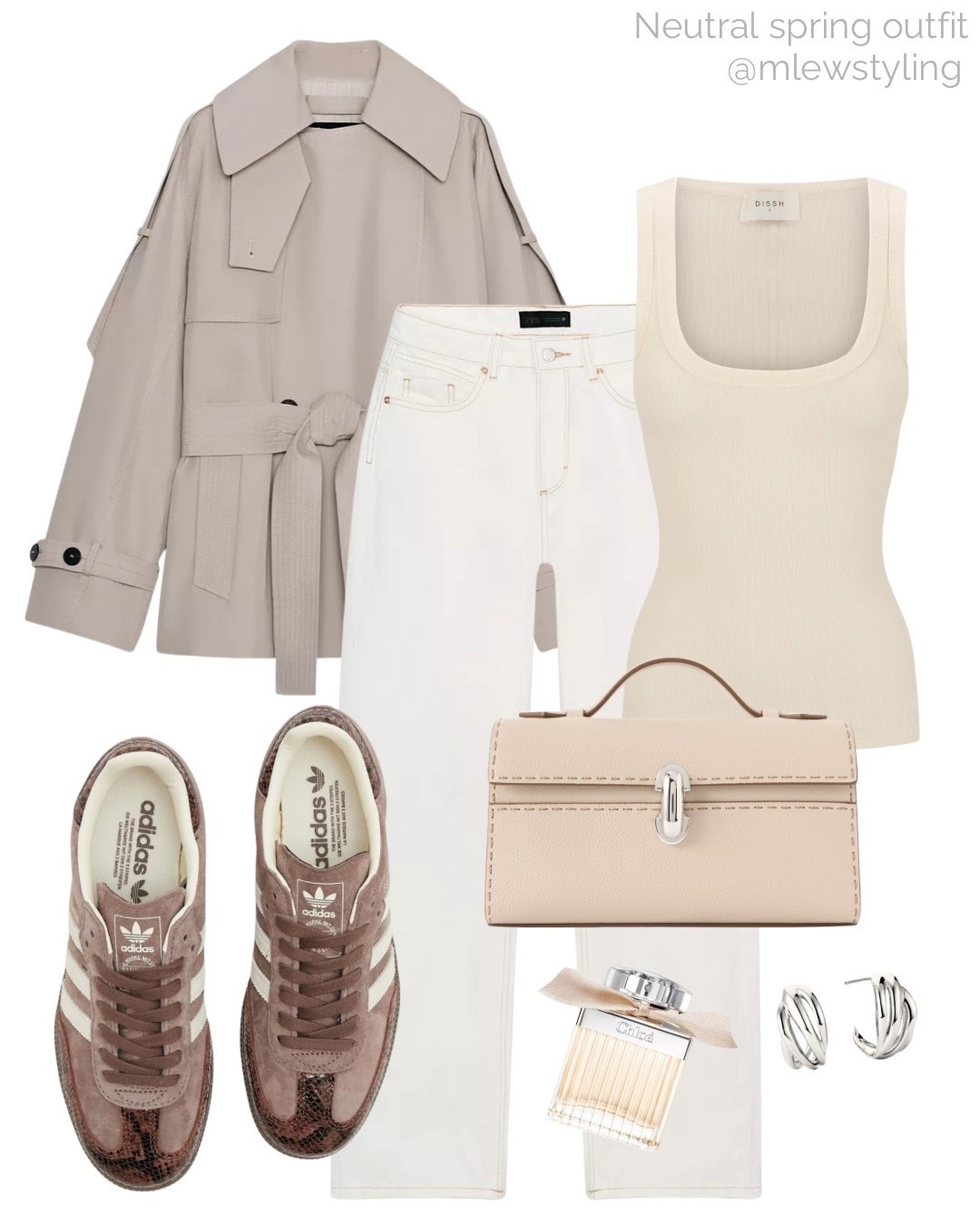 Neutral spring outfit with white jeans 🤍

Tags: new-in Zara trench, adidas sneakers, dissh tank, savette bag, Chloe perfume, Mejuri silver earrings, neutral aesthetic, capsule wardrobe, weekend outfit 