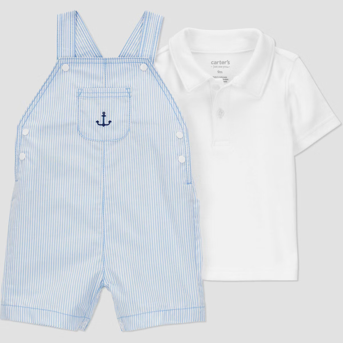 Carter's Just One You® Baby Boys' Striped Anchor Shortalls Set - Blue/White | Target