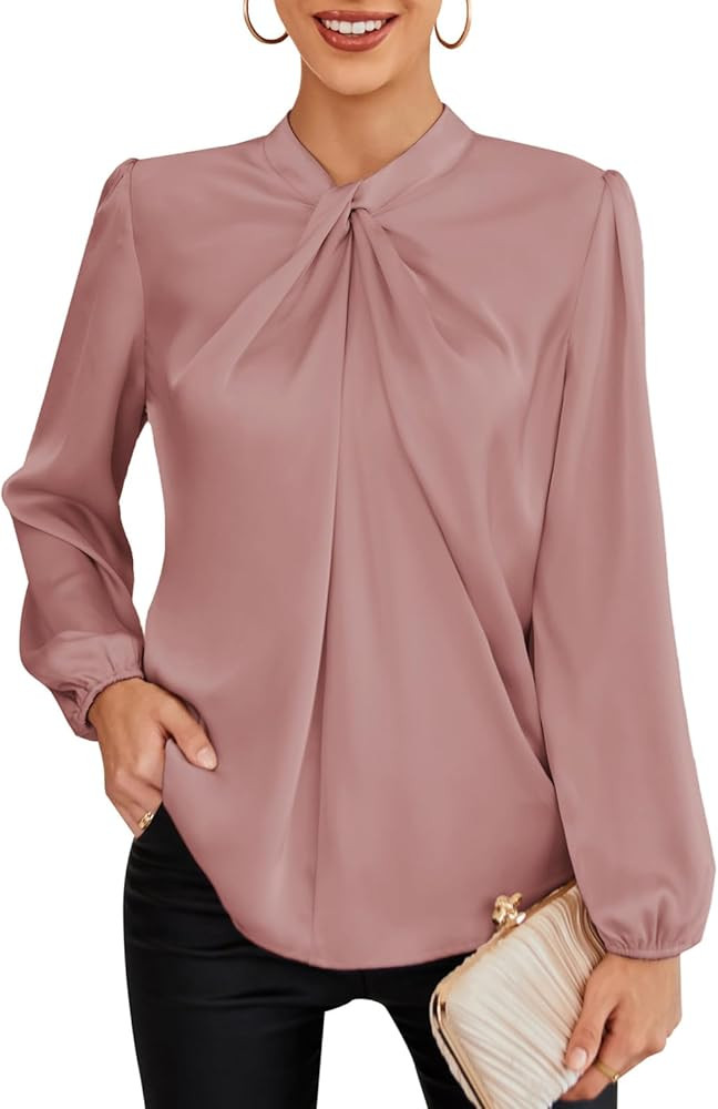 GRACE KARIN Damen Casual Business Top Langarm Party Bluse Bowtie Oberteil | Amazon (DE)