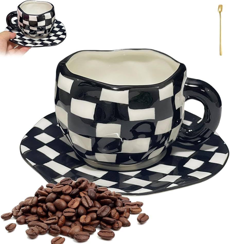 Checkerboard Coffee Mug, Brown Checkered Coffee Mug, Brown Checkered Mug, Novelty Black and White... | Amazon (US)