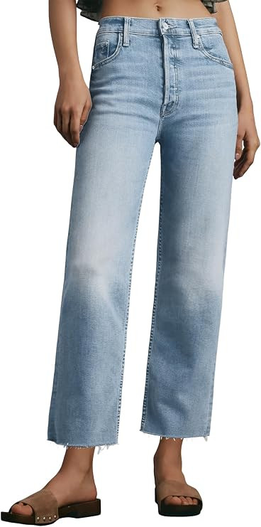 Allimy Womens Tummy Control High Waisted Straight Leg Jeans Stretchy Raw Hem Cropped Denim Pants | Amazon (US)