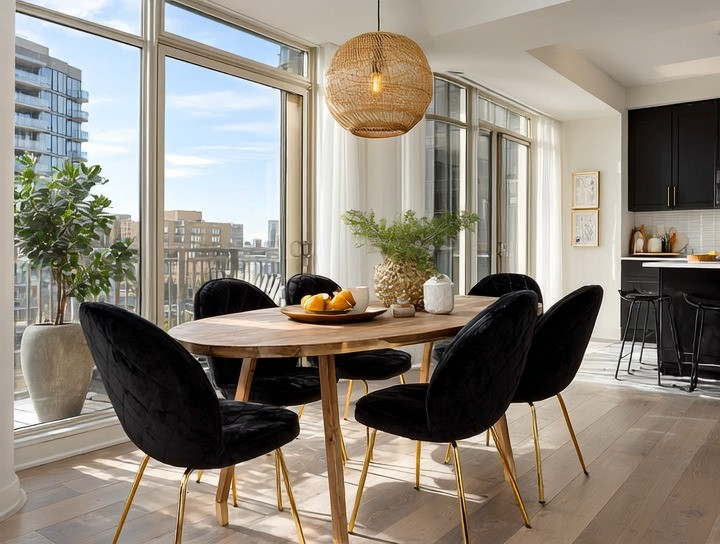 Simplified luxury for sun-filled homes.
When a space is abundant in natural light, balance is everything. Pairing black velvet dining chairs with a natural wood dining table grounds the room, creating a calm yin-and-yang effect. During the day, the contrast softens bright sunlight; at night, the right ambient lighting transforms this setup into a warm, elevated dining space that feels modern, intentional, and timeless. This is effortless luxury dining décor—clean lines, rich textures, and perfect balance.

#simplifiedluxury #diningroomdecor #blackvelvetchairs #naturaldiningtable #modernhomedecor #luxurydining #highriseinteriors #sunfilledhomes #yinandyangdecor #timelessinteriors #contemporarydining #homeinspo #designerlook #elevatedliving 

 #LTKHome