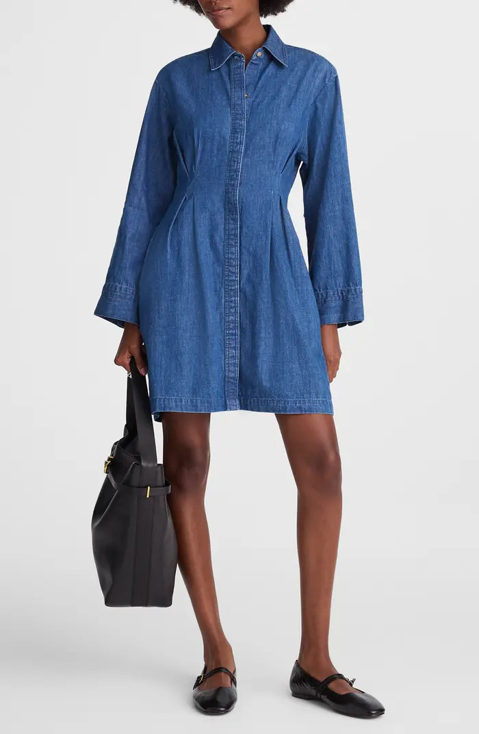 Madewell Pleated Denim Mini Shirtdress | Nordstrom | Nordstrom