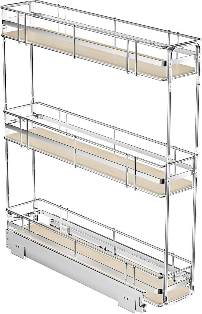 ROOMTEC 3-Tier Pull Out Cabinet Organizer Spice Rack for Narrow Cabinet 6" W x 20½" D, Slide Out... | Amazon (US)