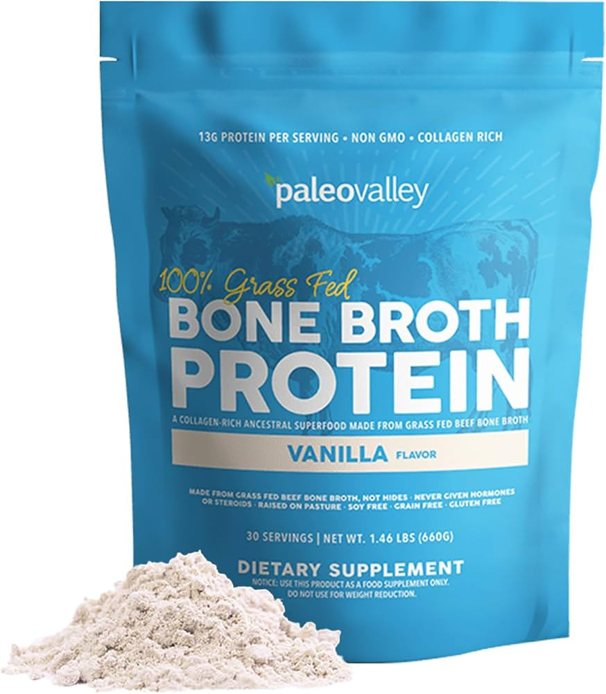 Paleovalley 100% Grass Fed Bone Broth Protein Powder, Vanilla | Amazon (US)