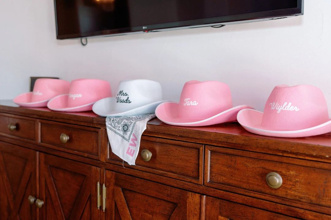 Custom Pink Cowboy Hat // Bachelorette Trip Honeymoon Beach Weekend - Etsy | Etsy (US)