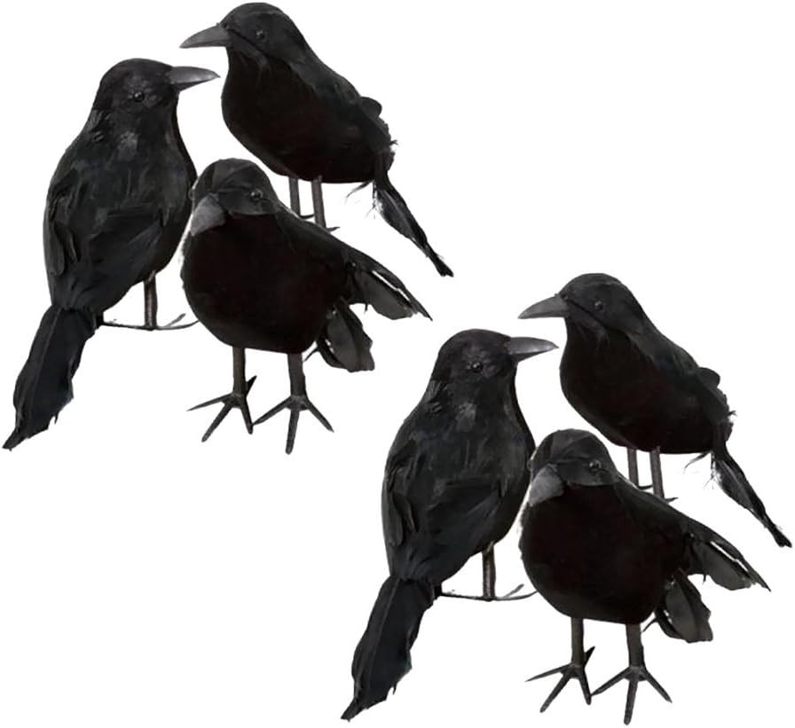ZODIFEVI Bonarty 6X Real Touch Black Feathered Crows Flying Birds Halloween Decorations Raven Pro... | Amazon (US)