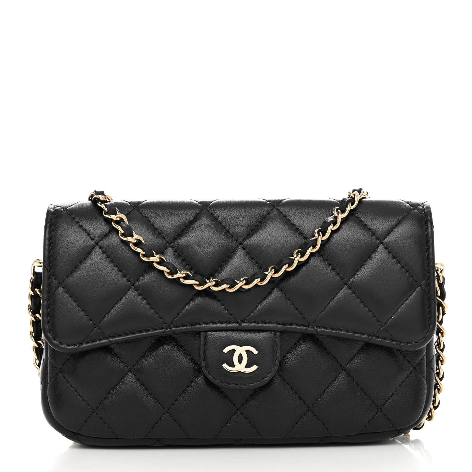 Lambskin Quilted Flap Phone Holder With Chain Black | FASHIONPHILE (US)