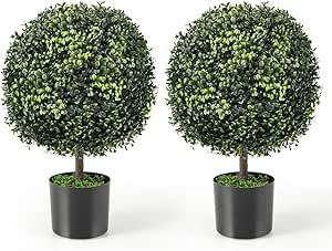 Goplus 22” Artificial Boxwood Topiary Ball Tree, Set of 2 Faux Potted Plants Artificial Shrubs ... | Amazon (US)