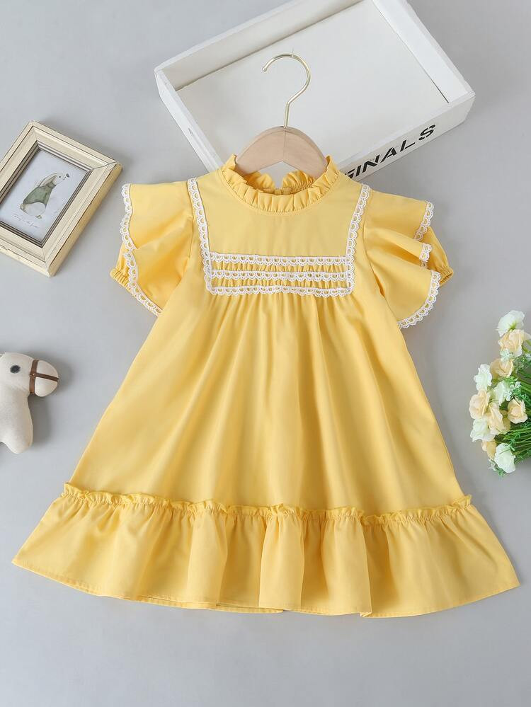 Toddler Girls Guipure Lace Insert Frill Trim Dress | SHEIN