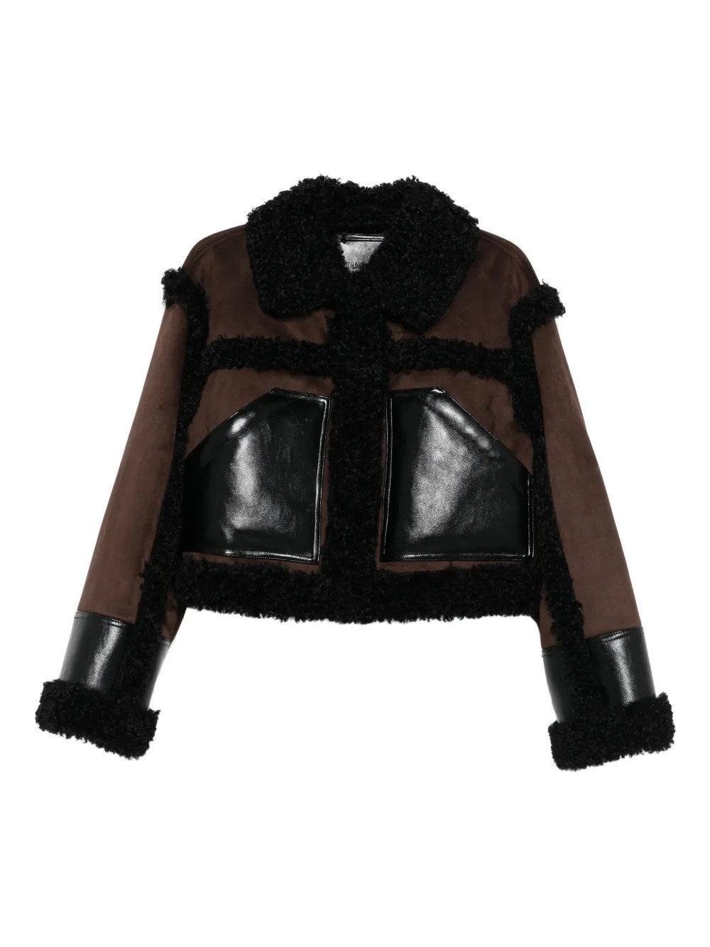 STAND STUDIO faux shearling-trim jacket - Brown | Farfetch Global