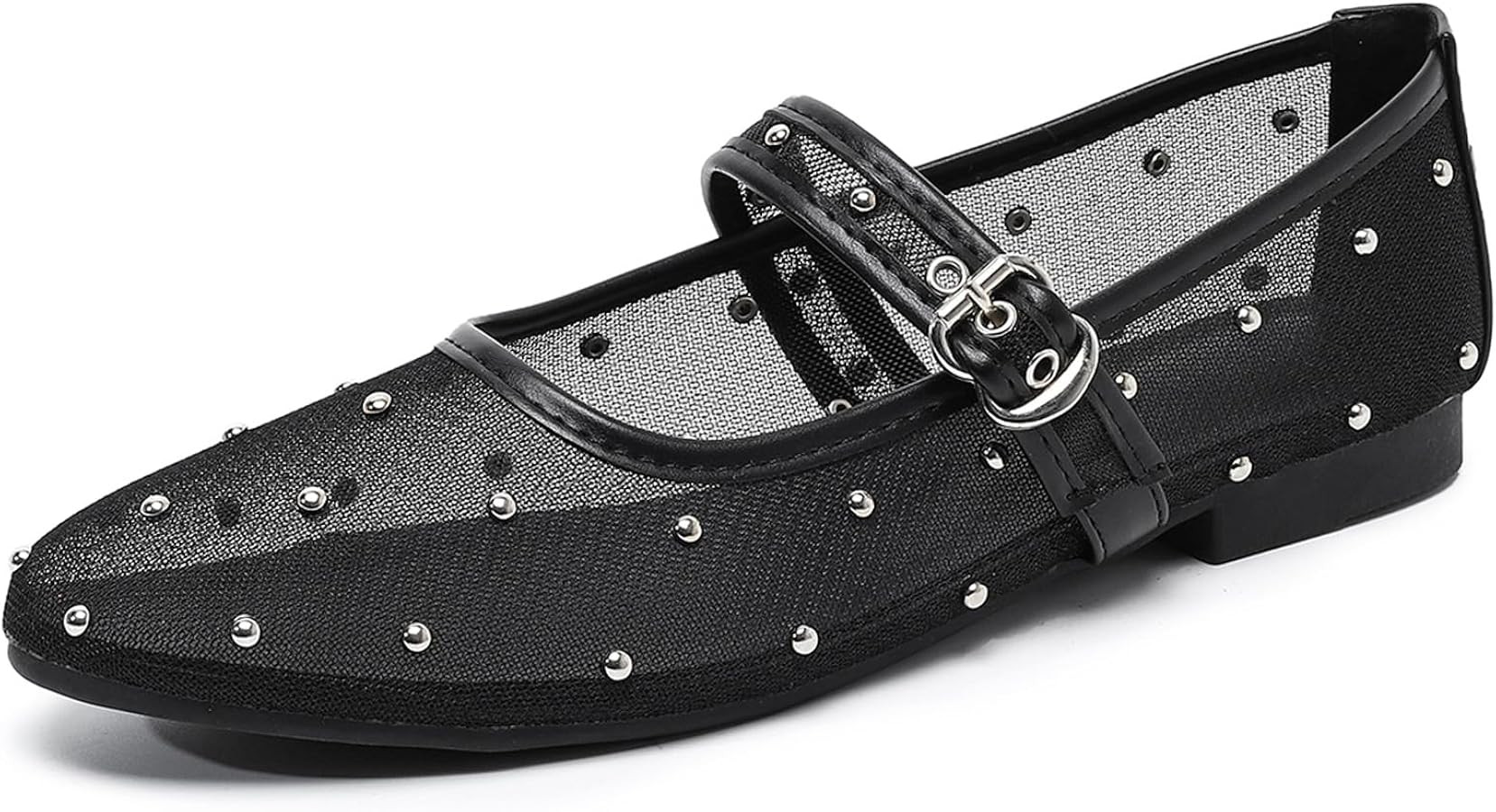 Mesh Ballet Flats Shoes for Women Comfortable Studded Mary Jane Shoes Ballerina Buckle Strap Busi... | Amazon (US)