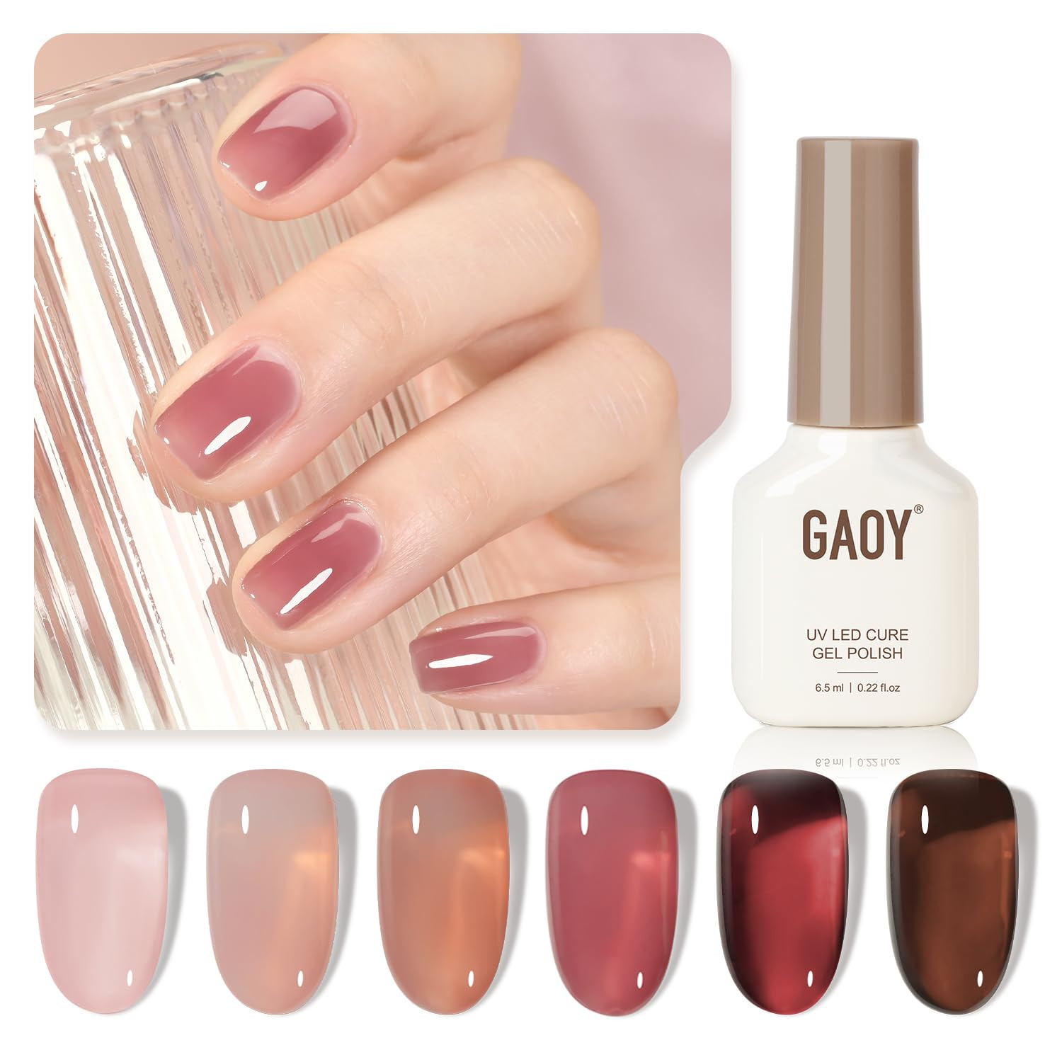 GAOY Rose Garden Jelly Gel Nail Polish Set, 6 Colors Nude Red Pink Brown | Amazon (US)
