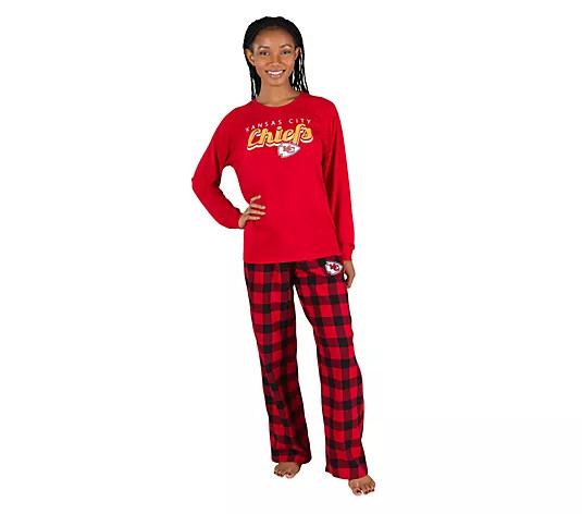 NFL Officially Licensed Women's Long Sleeve Tee Pajama Set - QVC.com | QVC