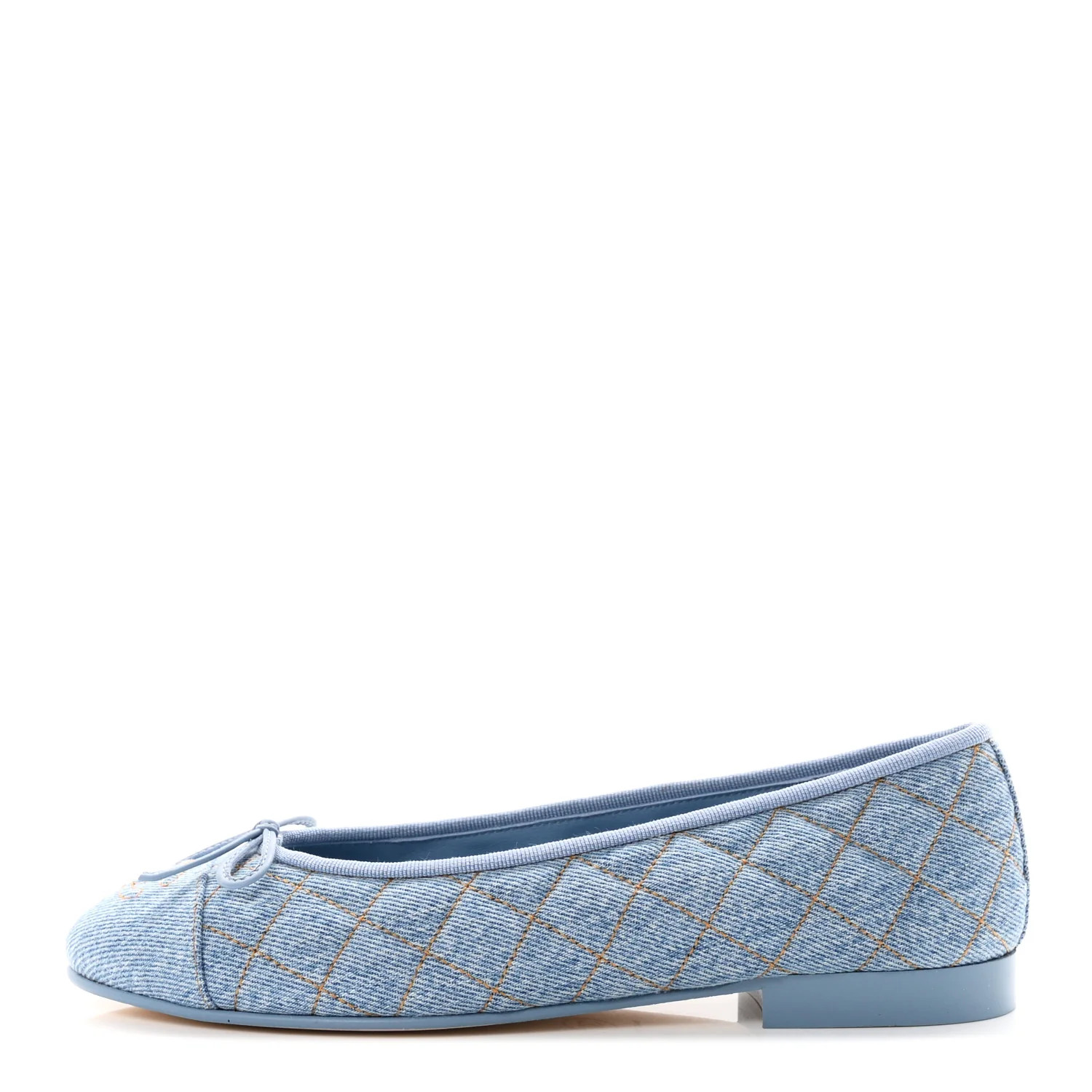 Chanel Denim Quilted CC Cap Toe Ballerina Flats 38 Light Blue 1948309 | FASHIONPHILE (US)