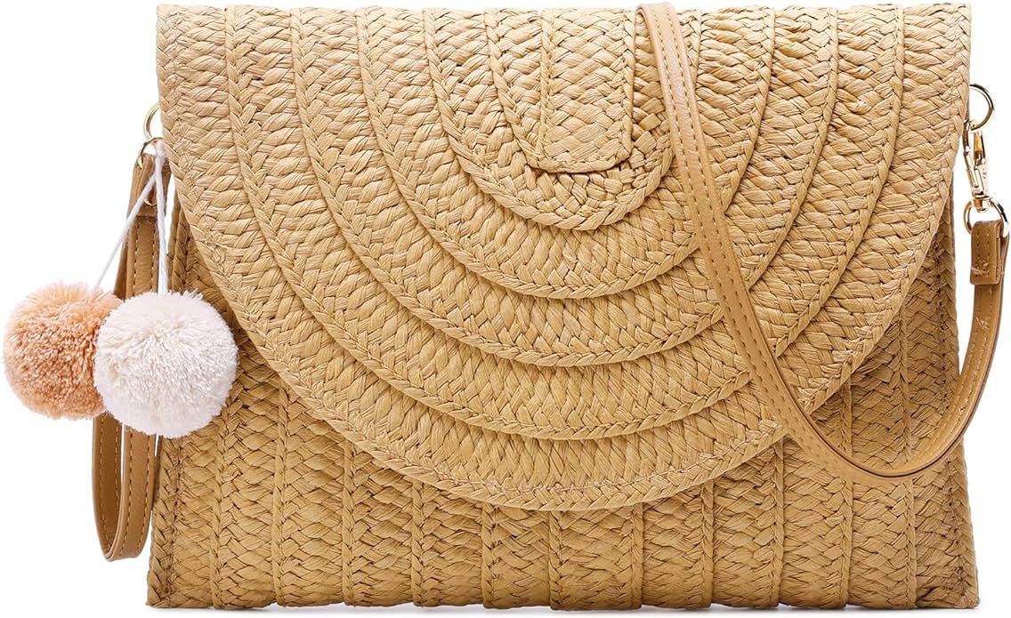 HROECHY Straw Clutch Purses for Women Beach Purse Envelope Woven Crossbody Bags | Amazon (US)