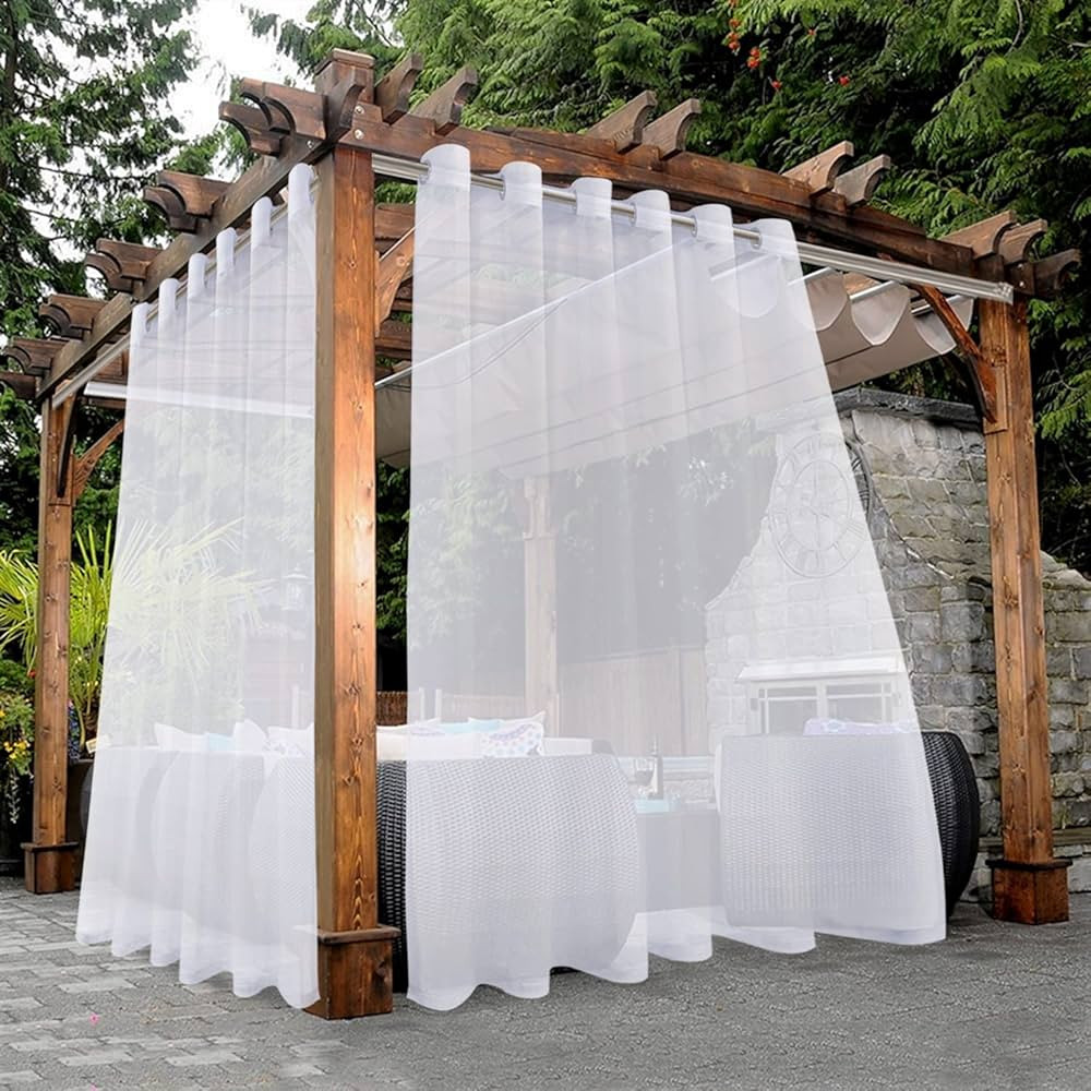 BONZER White Outdoor Sheer Curtains for Patio Waterproof - 2 Panels Wide Grommet Indoor Voile Cur... | Amazon (US)