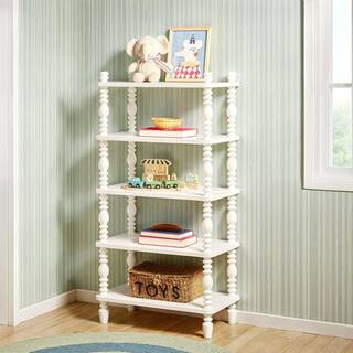 Modern Farmhouse Easy Assembly 25 in. Wide White 5-Shelf Solid Wood Bookcase with Open Storage an... | The Home Depot