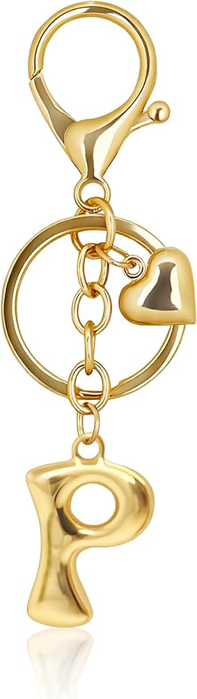 Gold Bubble Heart, Cherry, Bow & More Designs Letter Initial Keychain Bag Charms – Cute Purse C... | Amazon (US)