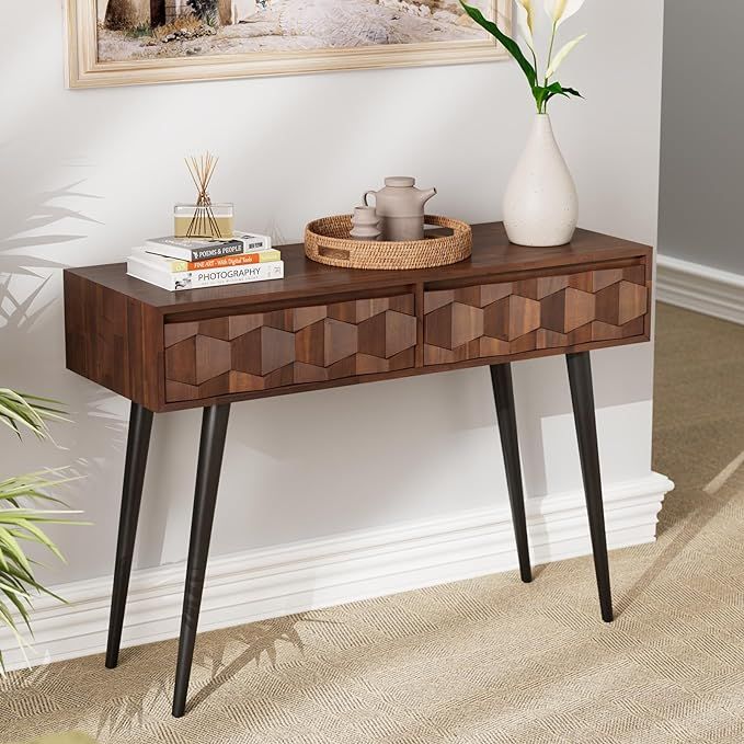 Bme Console Modern Mid-Century 2 Drawers, Unique Geometric Design Sofa Table for Entryway, Hallwa... | Amazon (US)