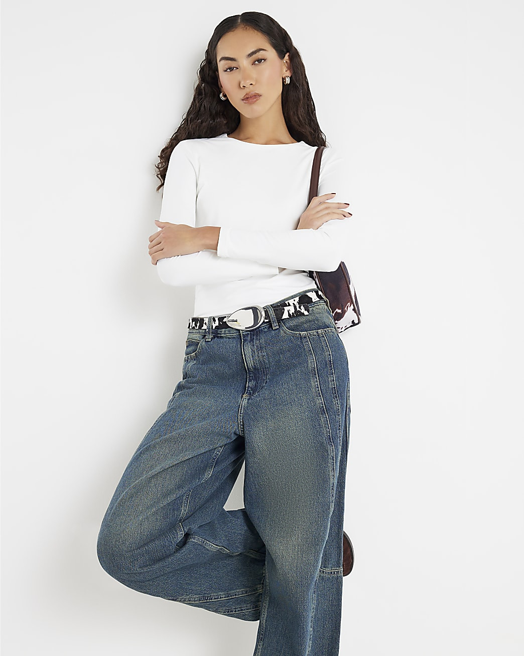 White Long Sleeve Crew Neck Top | River Island UK & IE