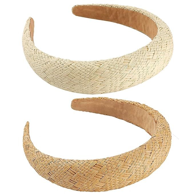 Straw Padded Headbands Fashion Rattan Wide Thick Head Band Boho Headband Woven Headwear Hair Head... | Amazon (US)