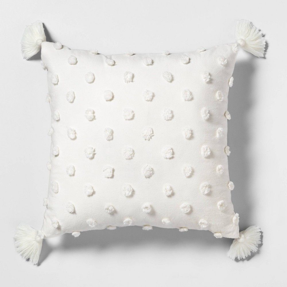 Throw Pillow Texture Dot Sour Cream with Tassels - Hearth & Hand with Magnolia, White | Target
