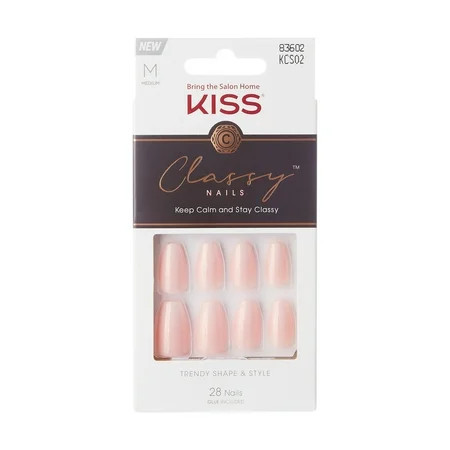 KISS Classy Nails Press on Nails Cozy Meets Cute Pink Medium Coffin 28 Count | Walmart (US)