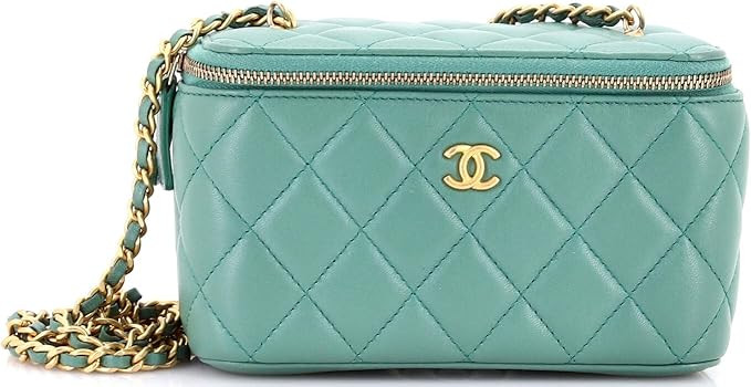 Amazon.com: Chanel, Pre-Loved Pearl Crush Vanity Case with Chain Quilted Lambskin Small, Green : ... | Amazon (US)