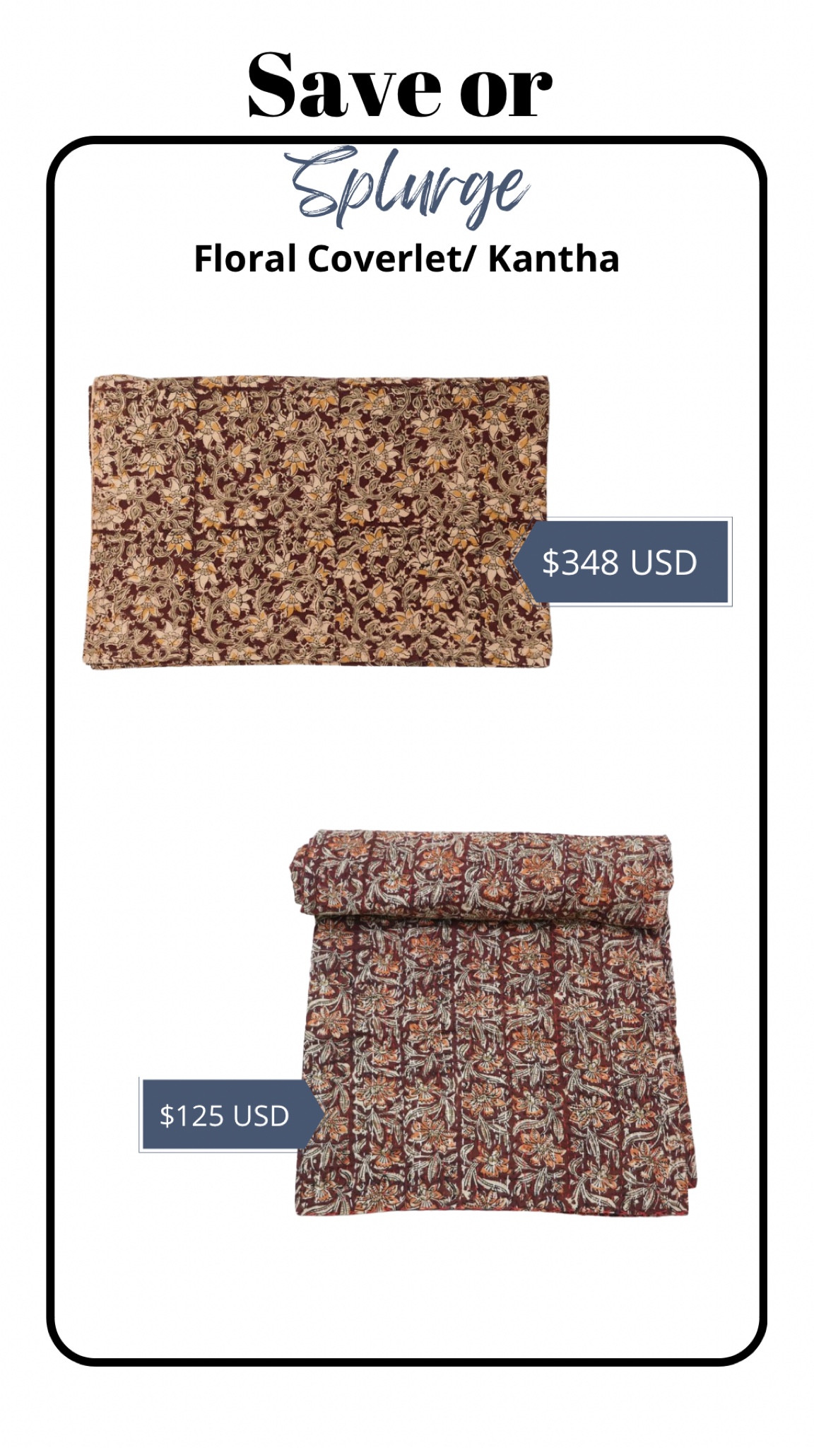Kantha quilt budget version and designer!  Makes a great bedspread to add a little floral pattern.  Lots of other patterns and colours available 

#LTKhome