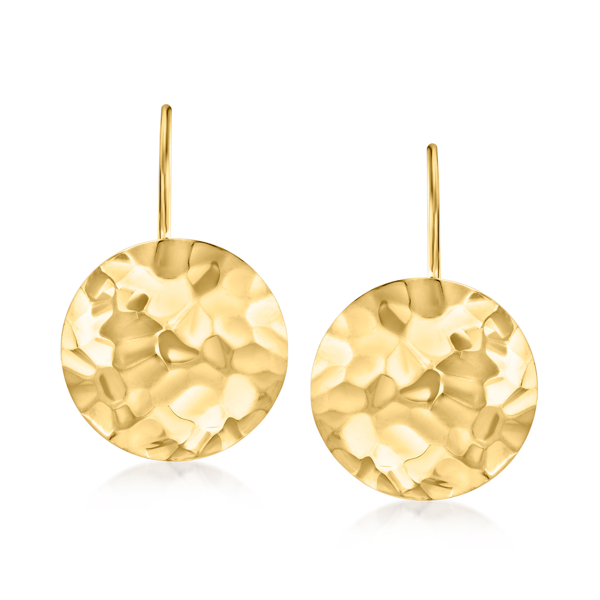 14kt Yellow Gold Hammered Disc Drop Earrings | Ross-Simons