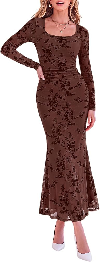 PRETTYGARDEN Women's Formal Floral Maxi Dress Fall Wedding Guest Dresses | Amazon (US)
