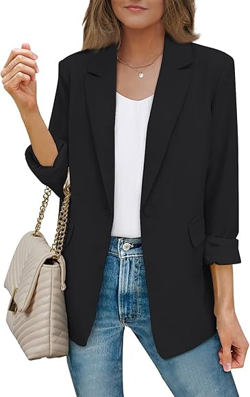 AUTOMET Womens Bussiness Casual Blazers Open Front Long Sleeve Work Office Blazer Jacket Fall Fas... | Amazon (US)