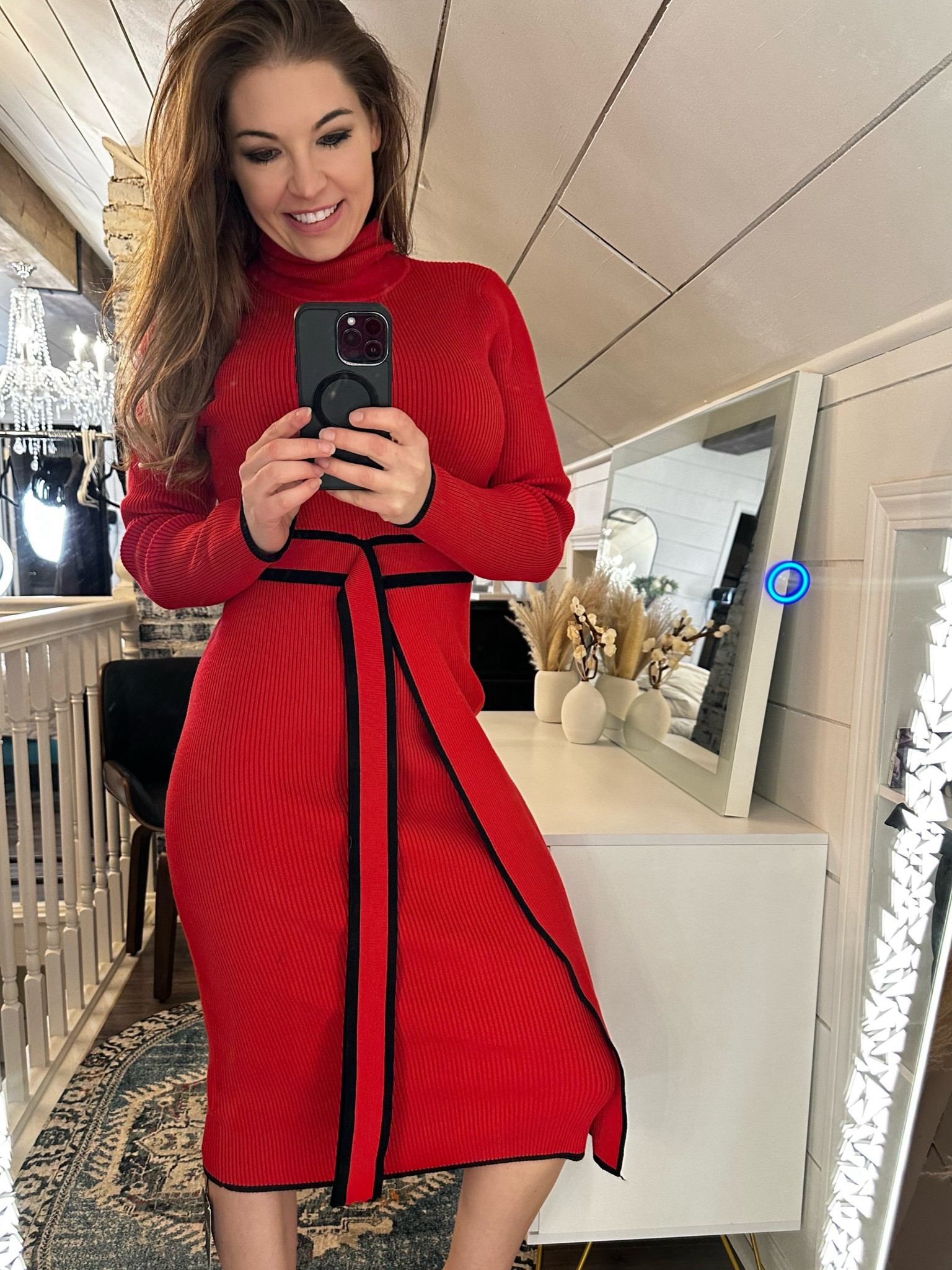 Revitalize your wardrobe with our Red Color Block Tight Elegant Long Sleeve Sweater Midi Dress – a chic blend of comfort and style. The tight fit accentuates your silhouette, while the color-blocking adds a contemporary edge to the classic red hue. Embrace the changing seasons in long sleeves that provide both warmth and elegance. Complete your look with a stylish belt, effortlessly defining your waist. This dress is not just an outfit; it's a fashion statement, ensuring you stand out with sophistication and flair. Elevate your style game and make a bold impression with this impeccable combination of comfort and trendsetting design.

#LTKover40